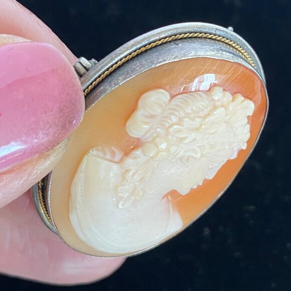 Carved Shell Cameo Grecian Design 925 Sterling Silver Vintage Brooch Pendant - Picture 9 of 16